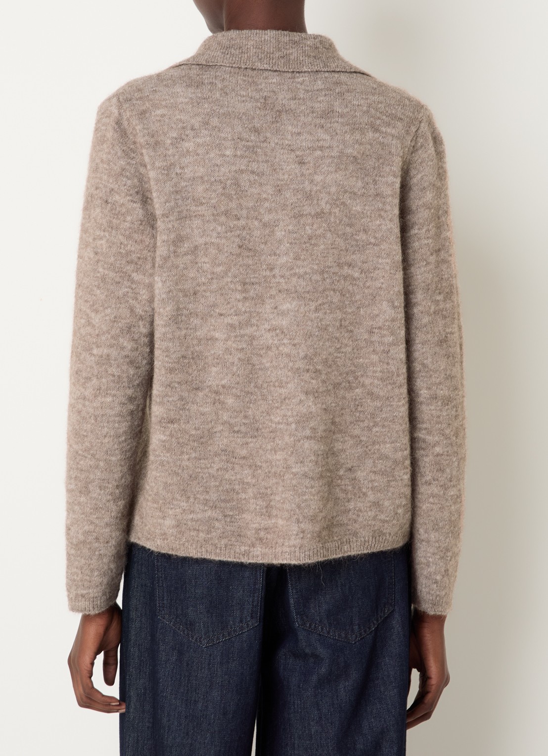 River Woods Fijngebreid vest in wolblend met ruitdessin - achterkant 3 donkerbeige