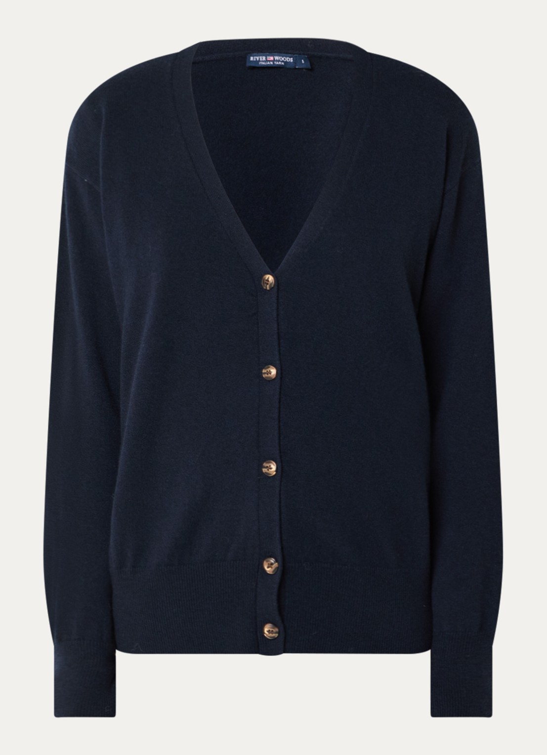 River Woods Fijngebreid vest van merino wol met V-hals - voorkant 2 donkerblauw