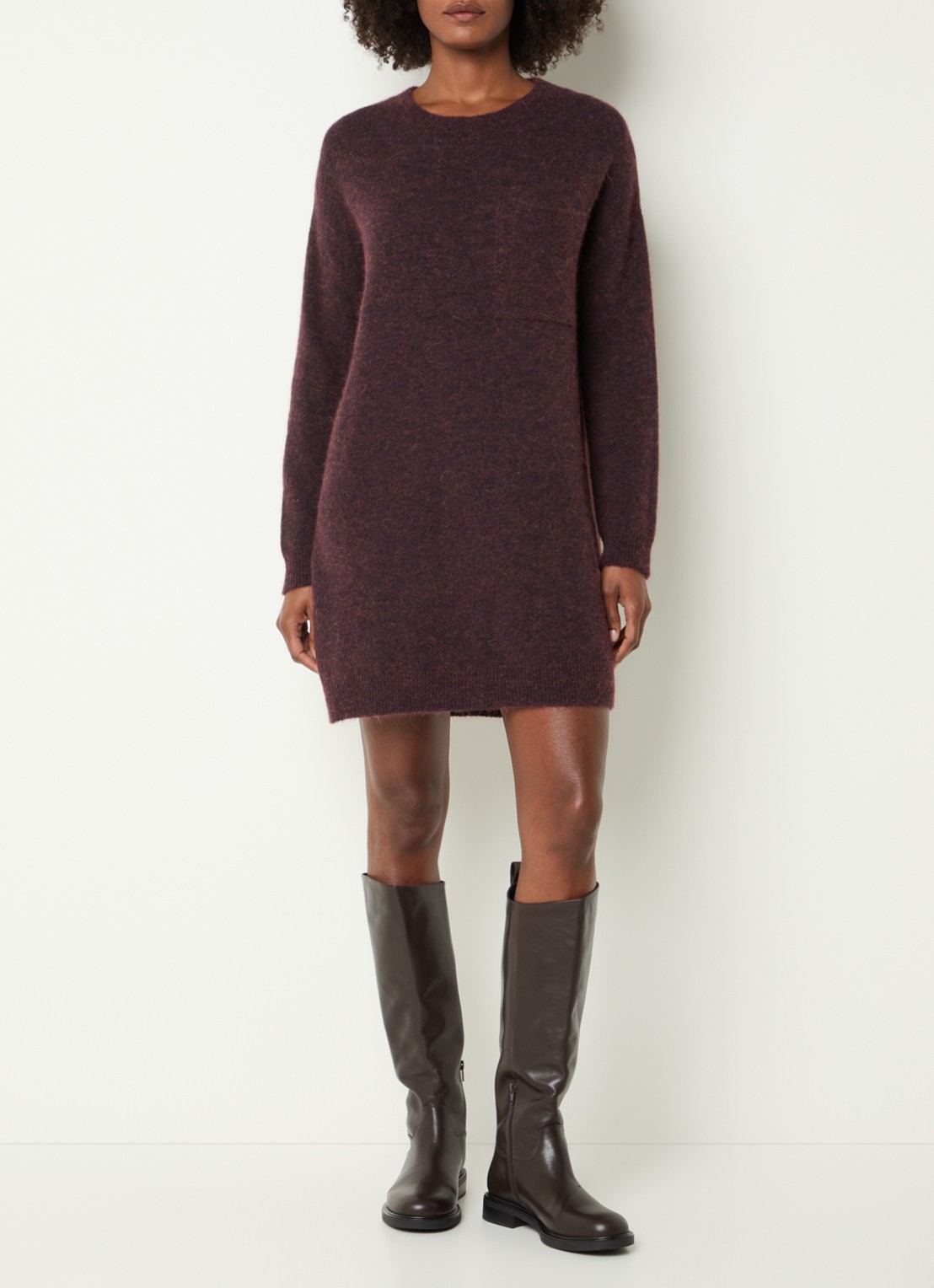 River Woods Fijngebreide mini trui-jurk in alpaca wolblend - voorkant 4 bordeauxrood