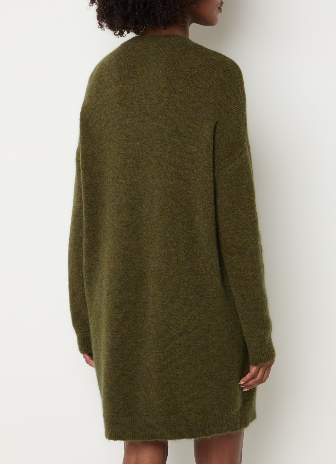 River Woods Fijngebreide mini trui-jurk in alpaca wolblend - achterkant 2 khaki