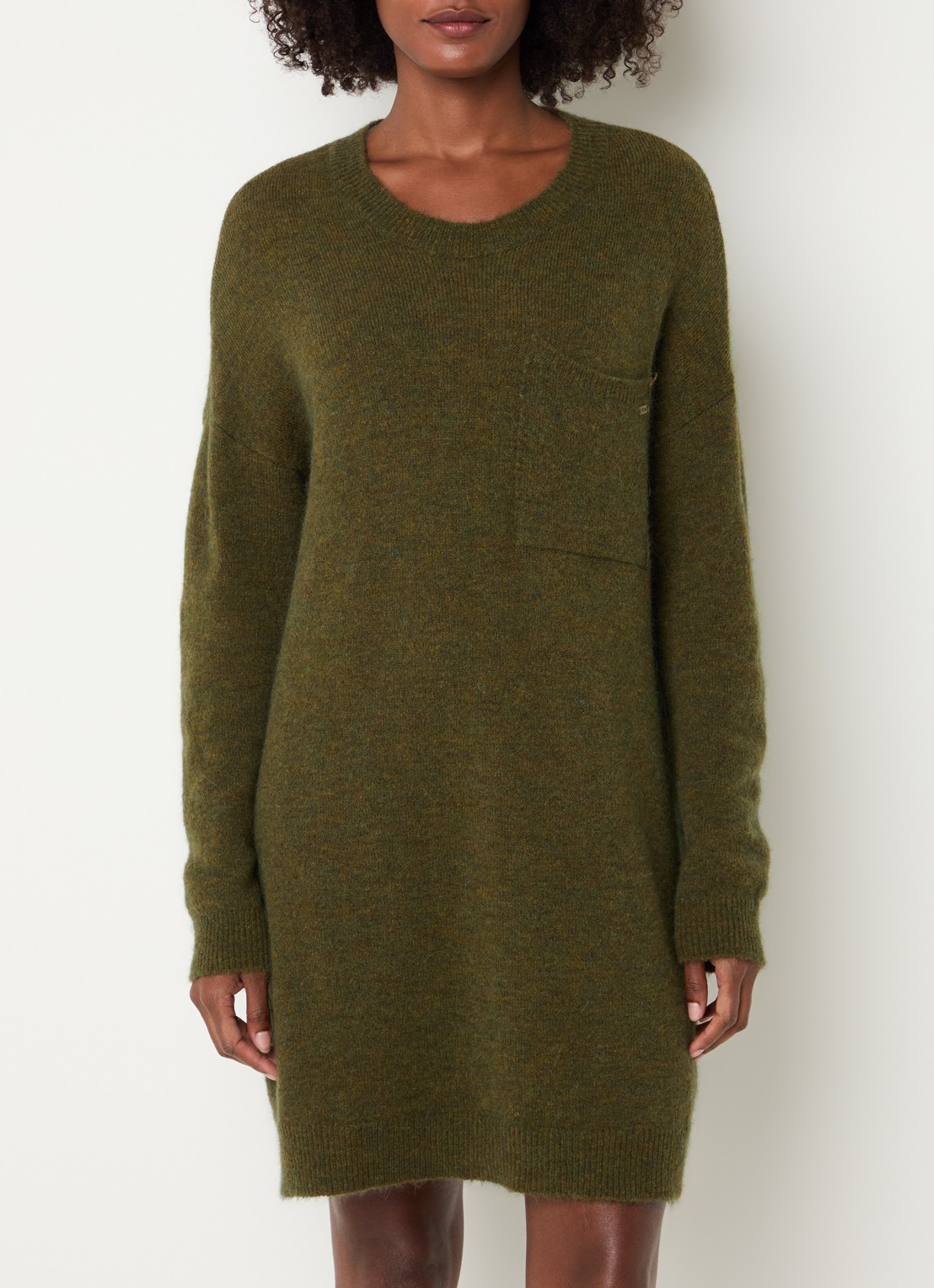 River Woods Fijngebreide mini trui-jurk in alpaca wolblend - detail khaki