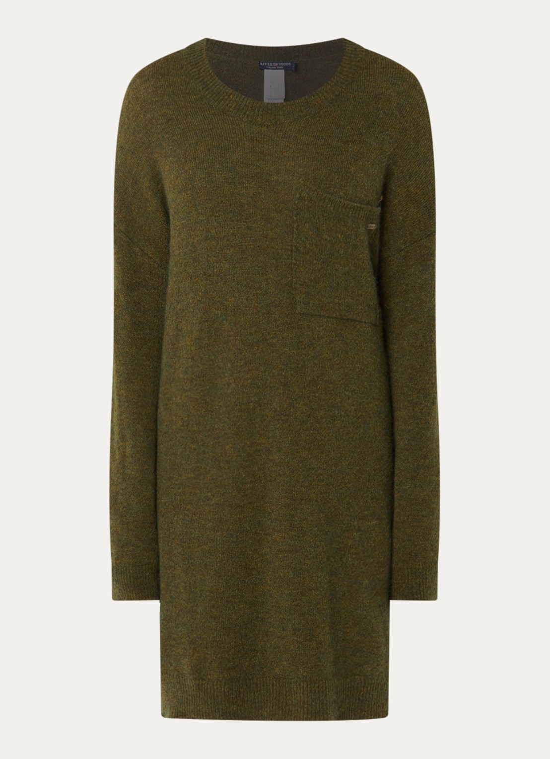 River Woods Fijngebreide mini trui-jurk in alpaca wolblend - voorkant 3 khaki