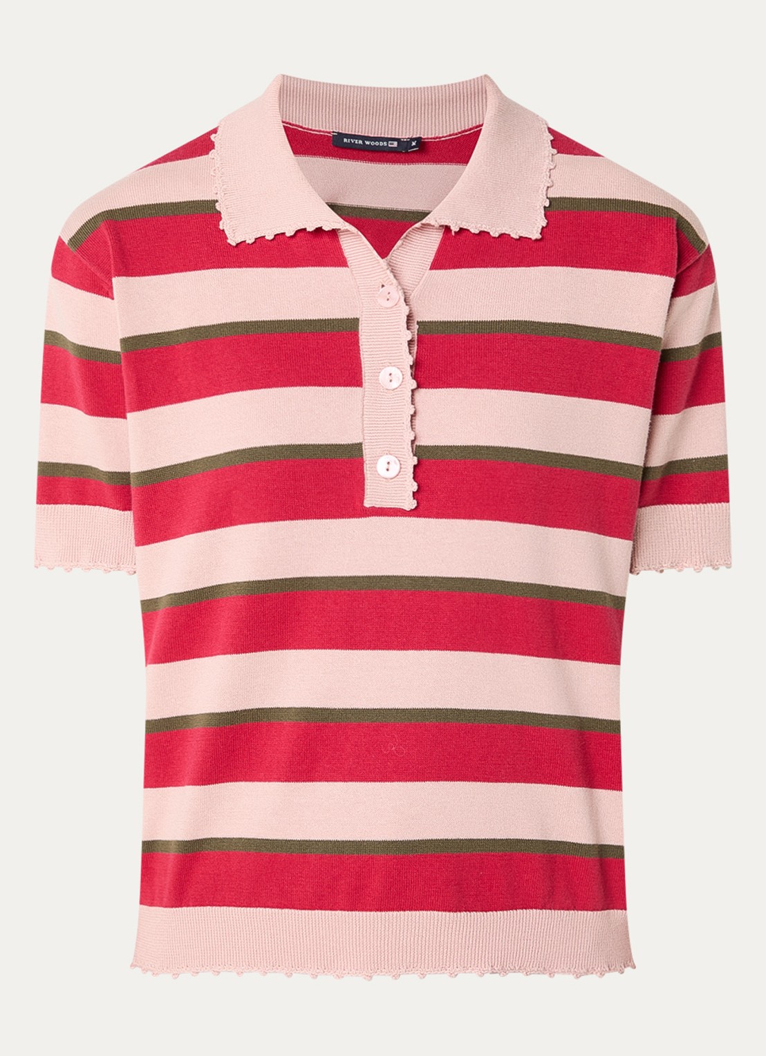 River Woods Fijngebreide polo met streepprint - voorkant 2 steenrood