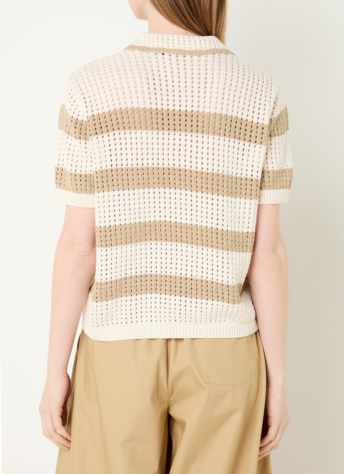 River Woods Fijngebreide polo met streepprint - achterkant 3 creme