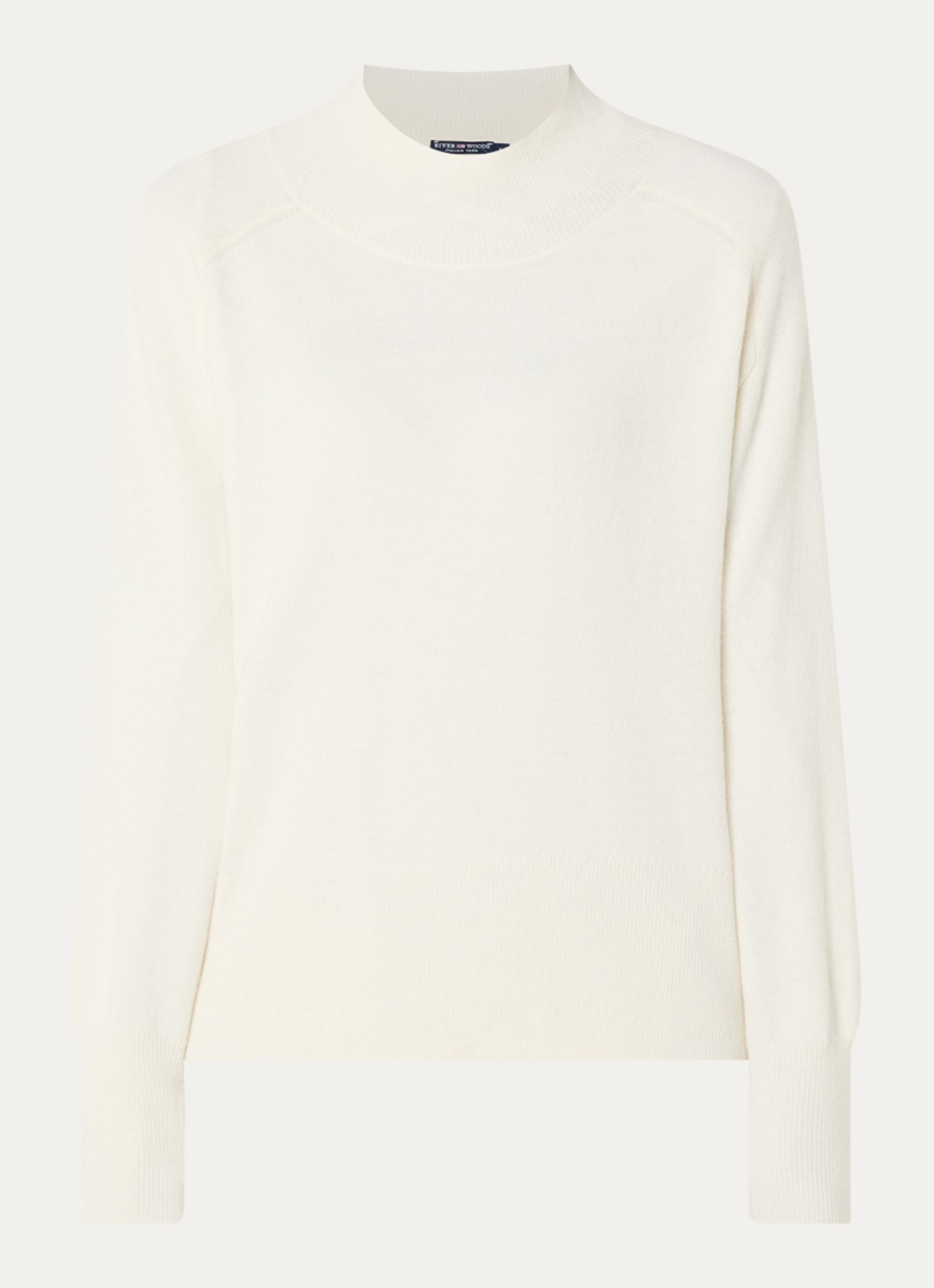 River Woods Fijngebreide pullover van wol met opstaande kraag - voorkant 2 creme