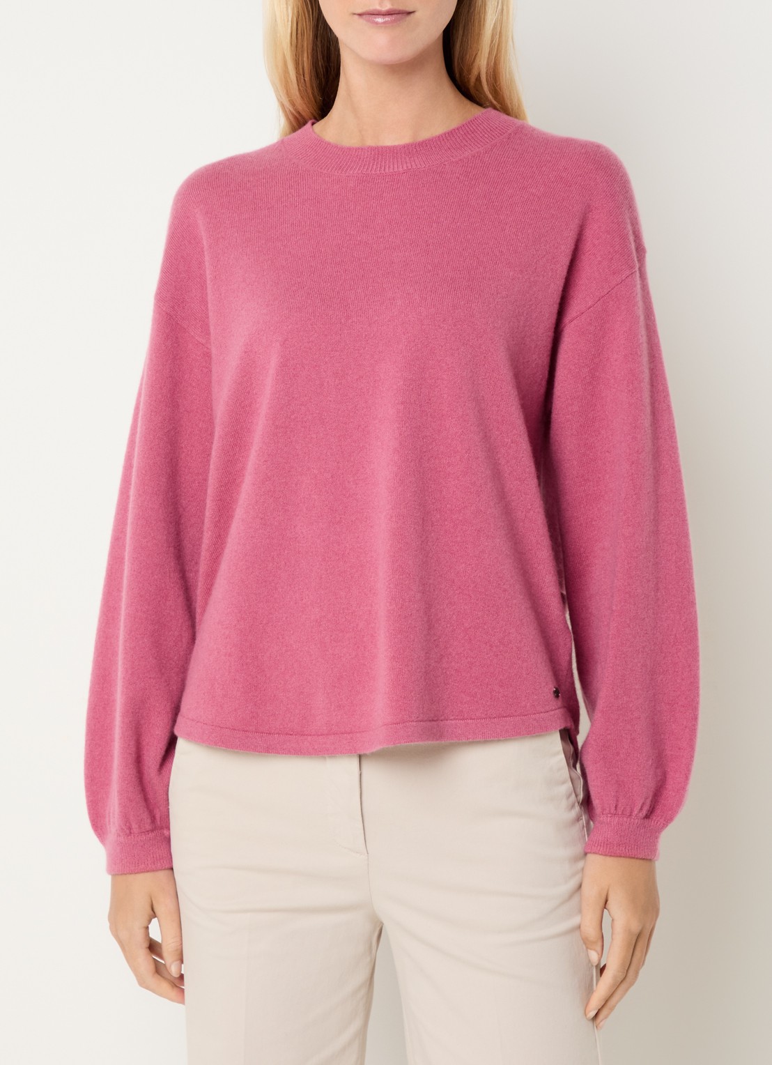 River Woods Fijngebreide pullover van wol met ronde hals - detail roze