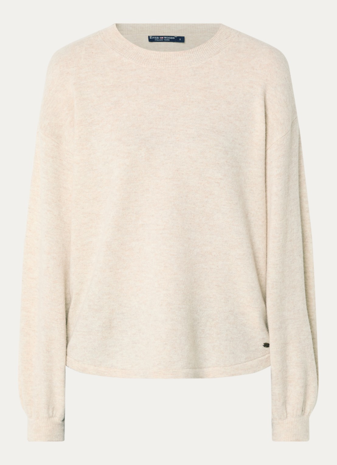 River Woods Fijngebreide pullover van wol met ronde hals - voorkant 3 creme