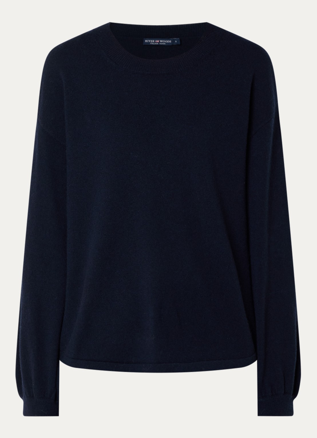 River Woods Fijngebreide pullover van wol met ronde hals - voorkant 3 donkerblauw
