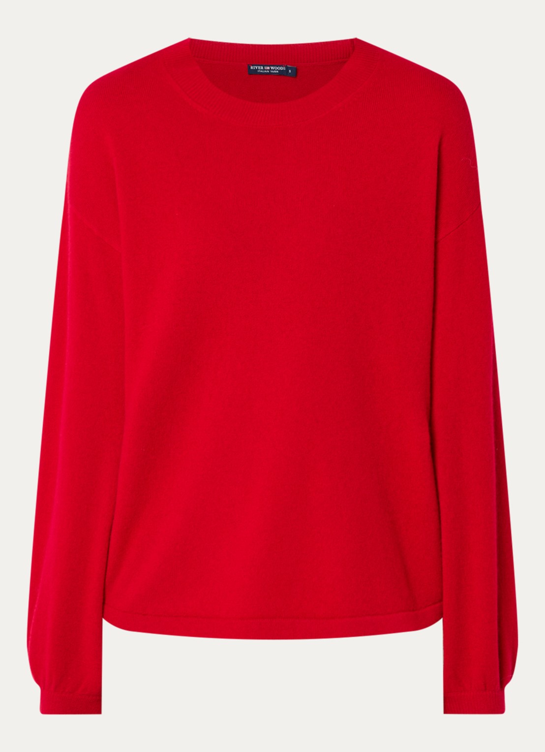 River Woods Fijngebreide pullover van wol met ronde hals - voorkant 2 kersenrood