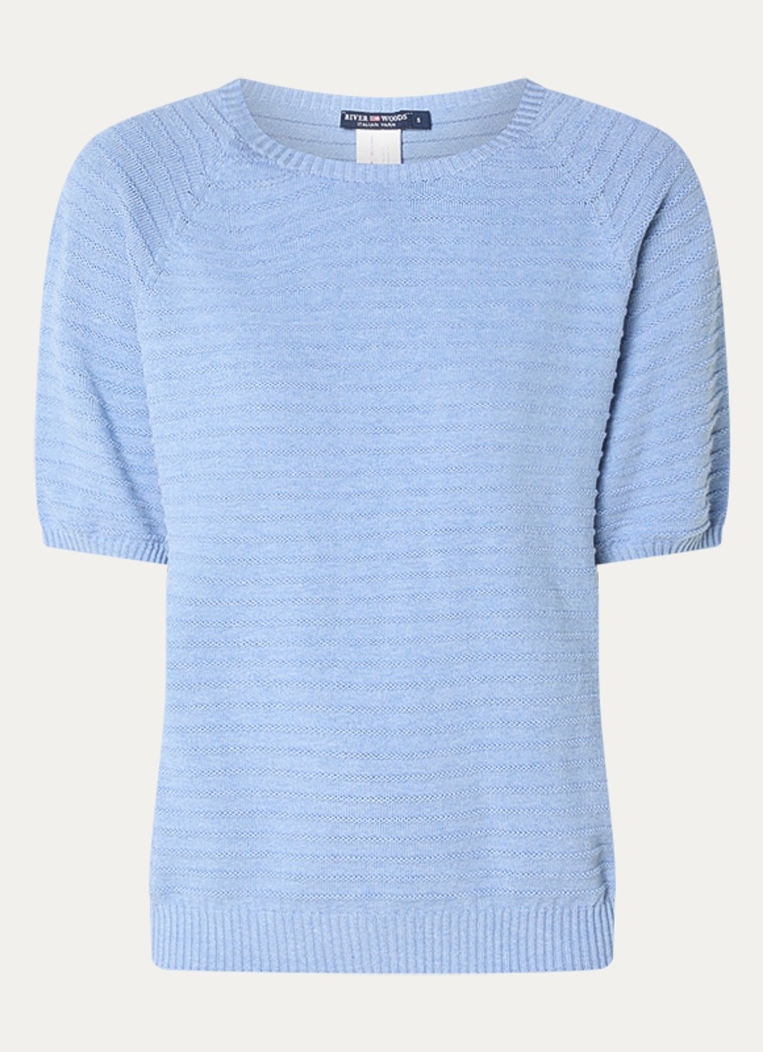 River Woods Fijngebreide top met ingebreid patroon - voorkant 3 staalblauw