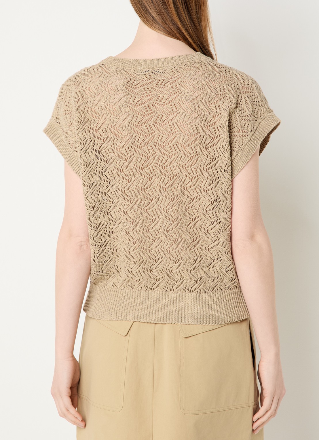 River Woods Fijngebreide top met opengewerkt dessin - achterkant beige