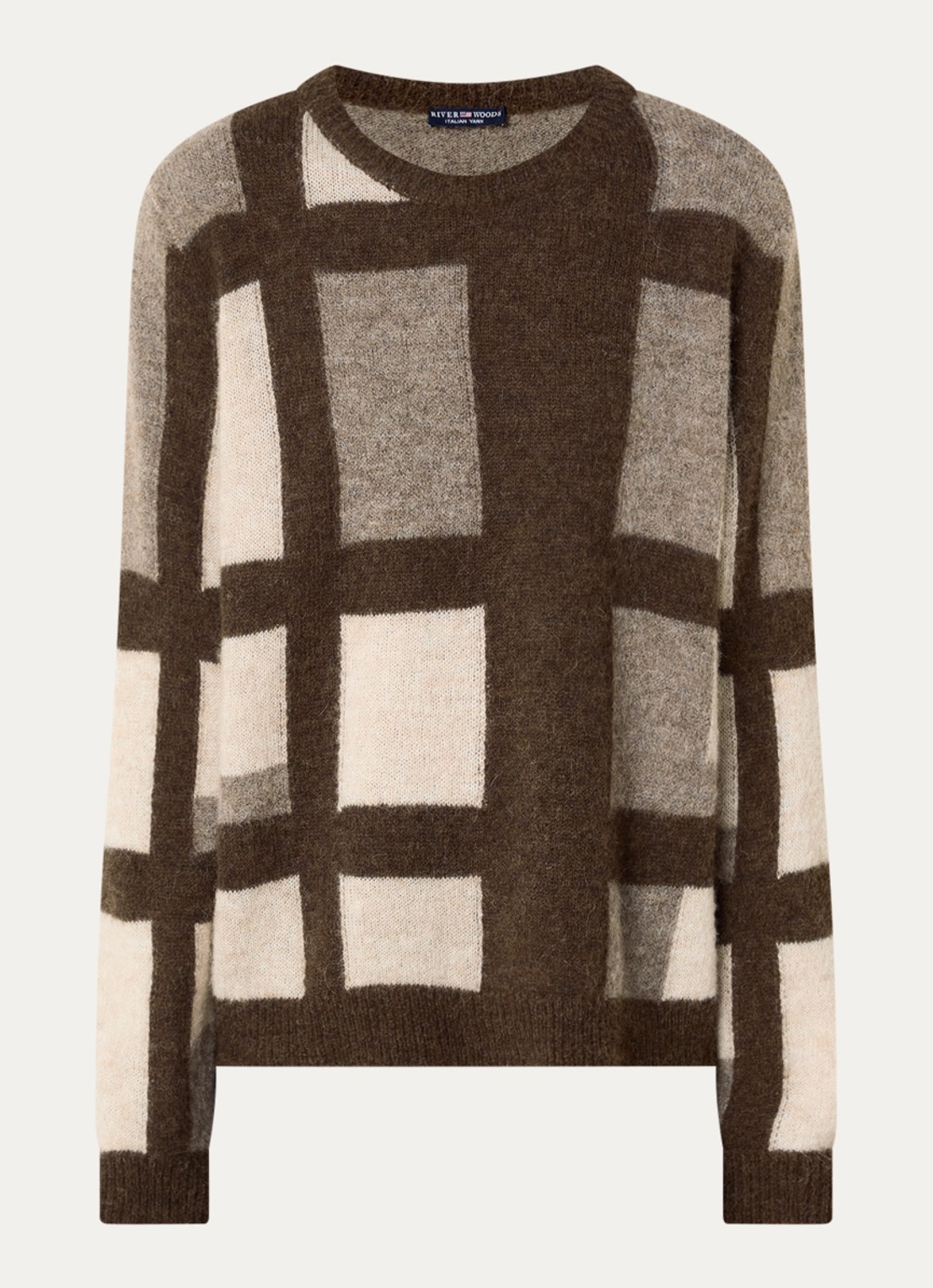 River Woods Fijngebreide trui in alpaca wolblend met ingebreid patroon - voorkant 3 lichtbruin