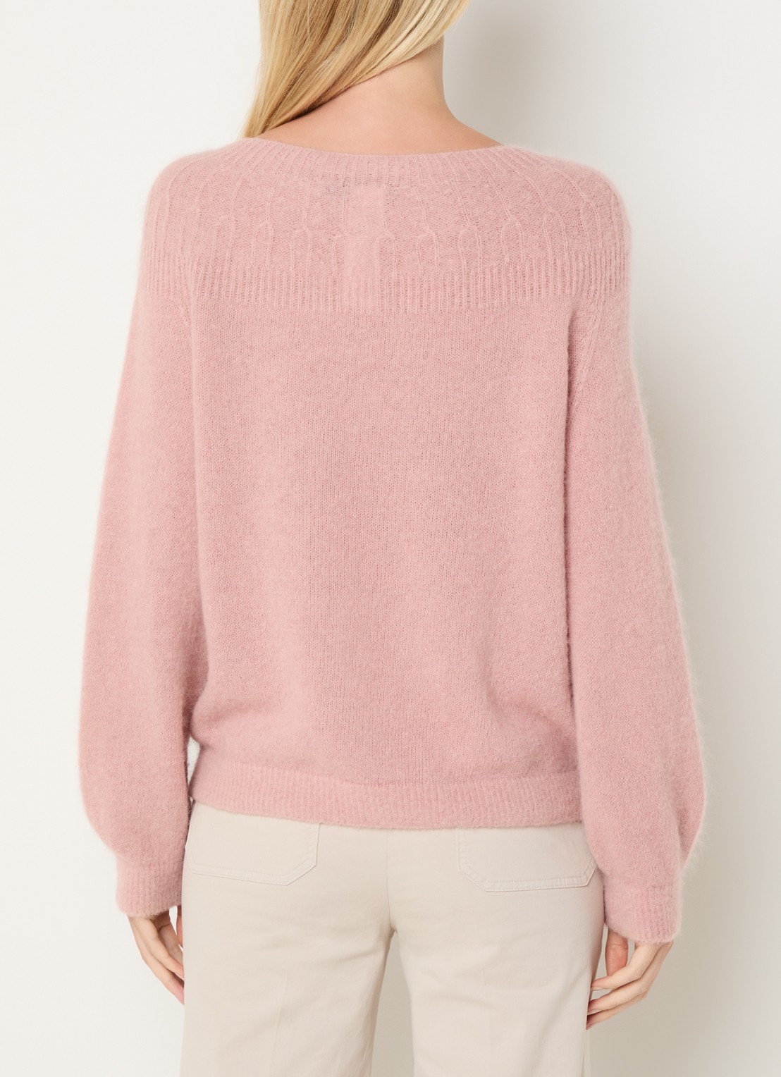 River Woods Fijngebreide trui in alpaca wolblend met ronde hals - achterkant 4 zalmroze