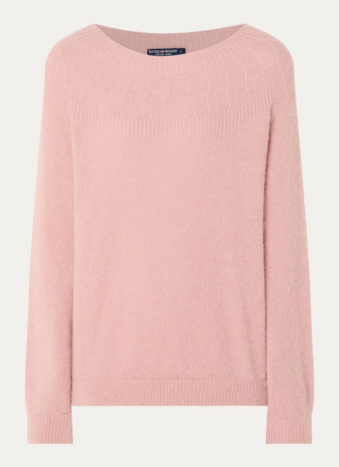 River Woods Fijngebreide trui in alpaca wolblend met ronde hals - voorkant 2 zalmroze