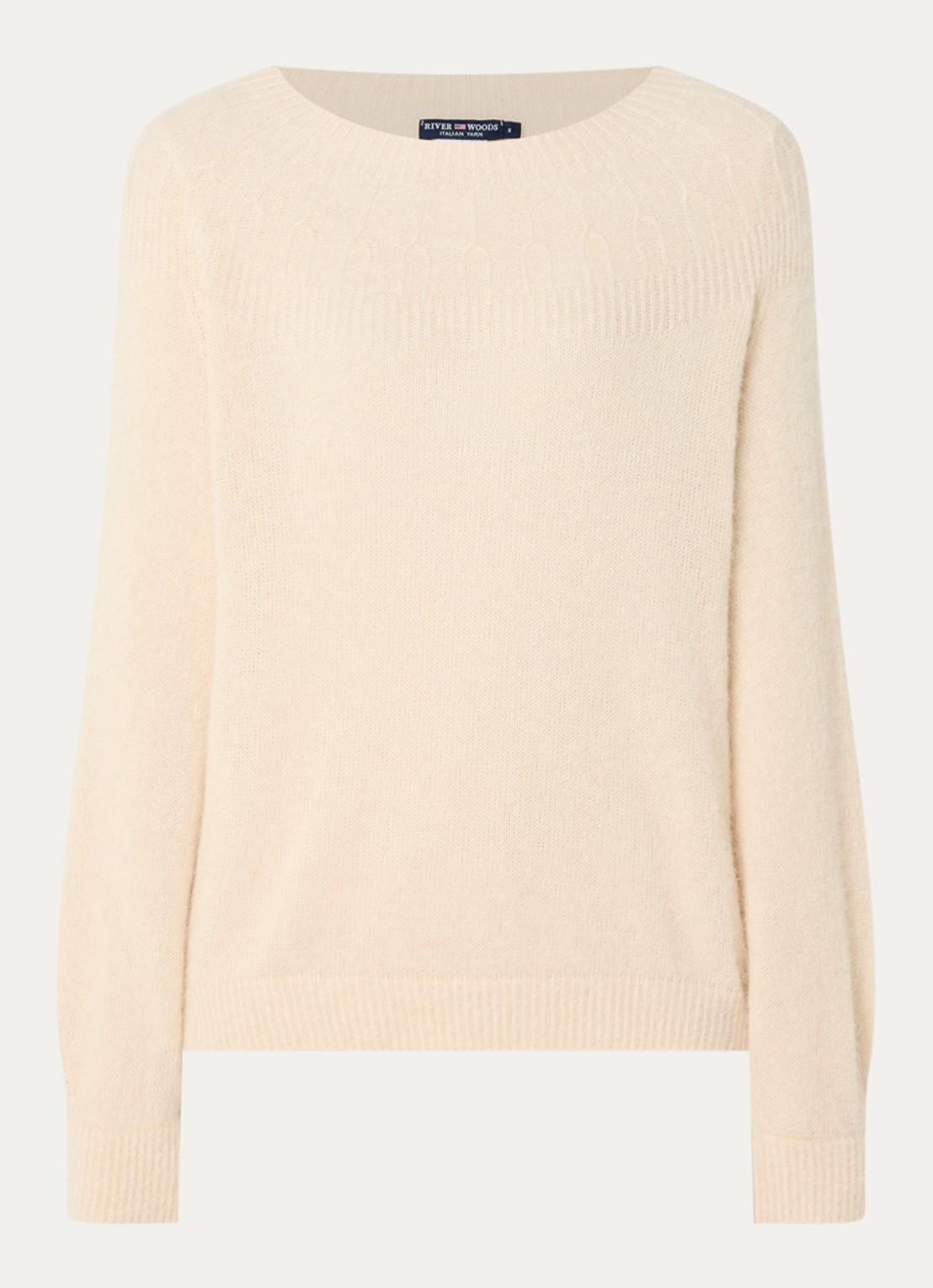 River Woods Fijngebreide trui in alpaca wolblend met ronde hals - voorkant creme