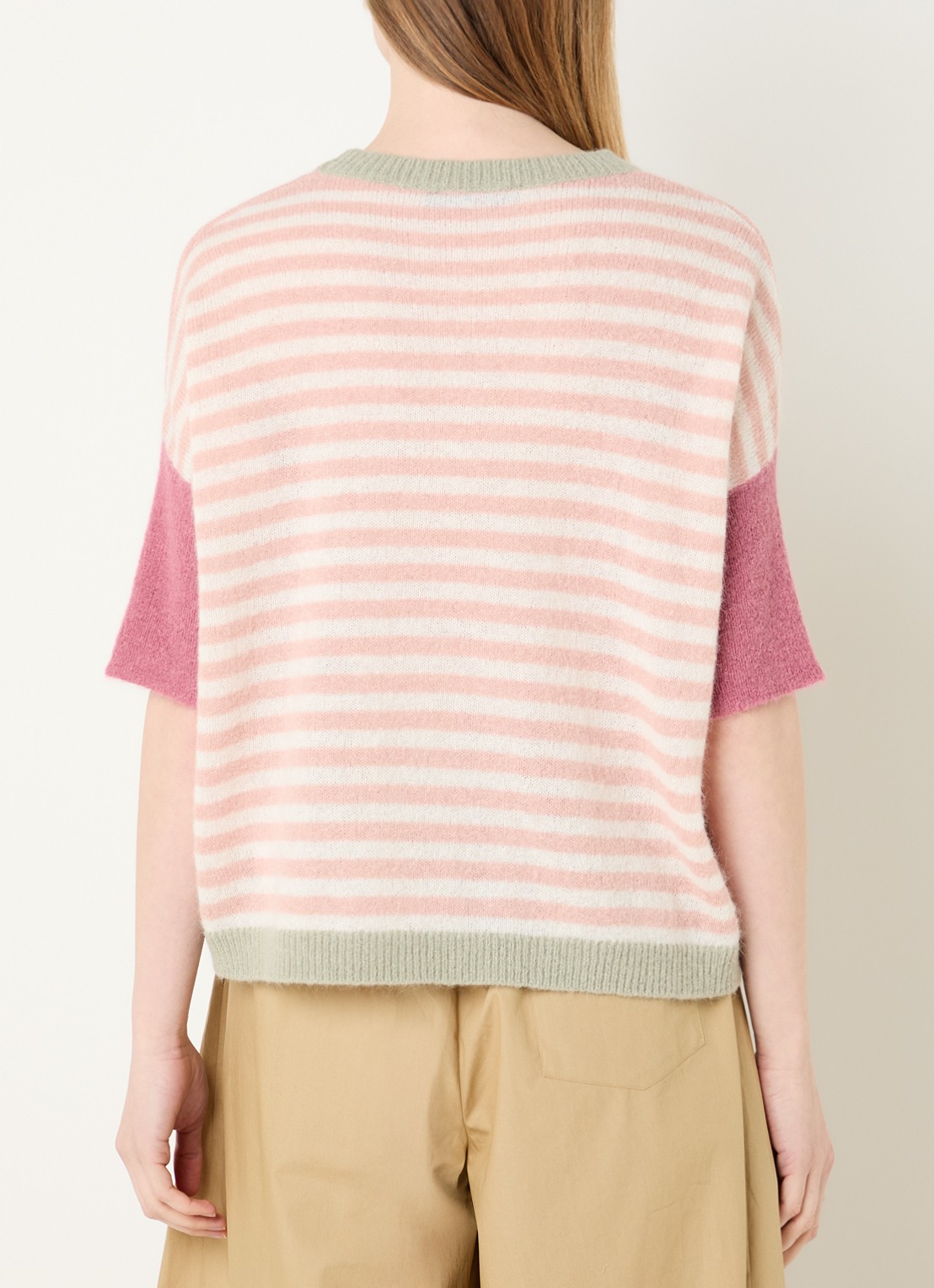 River Woods Fijngebreide trui in alpaca wolblend met streepprint - achterkant 4 zalmroze
