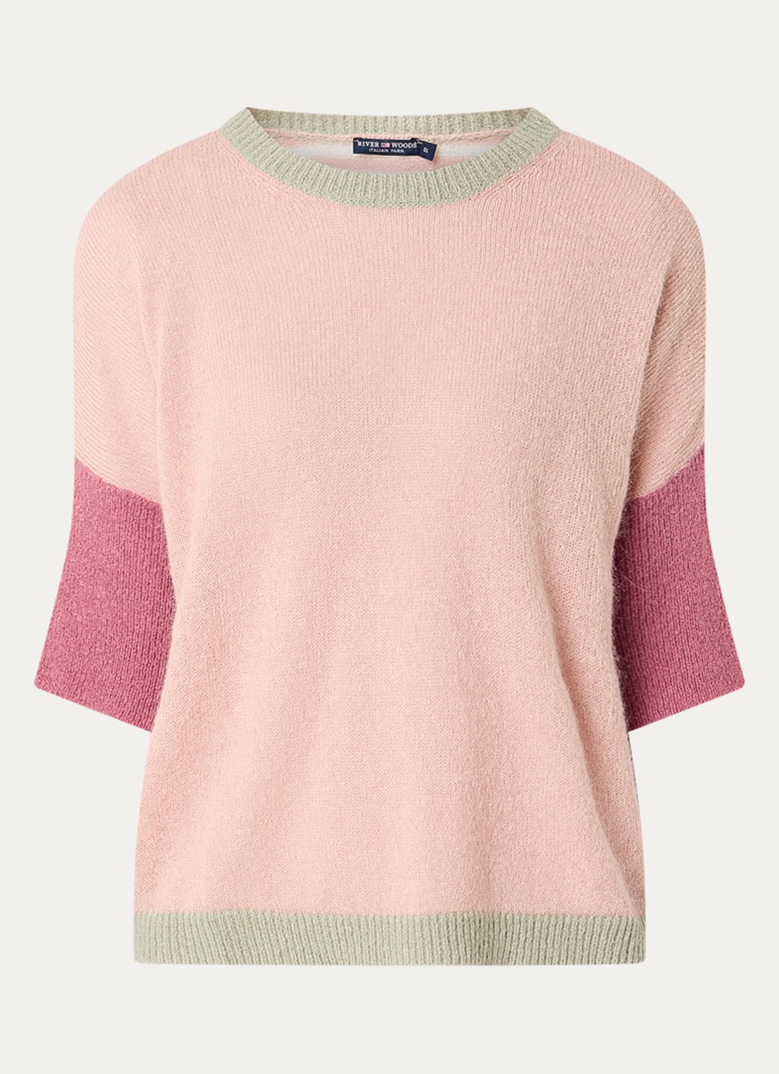 River Woods Fijngebreide trui in alpaca wolblend met streepprint - voorkant zalmroze