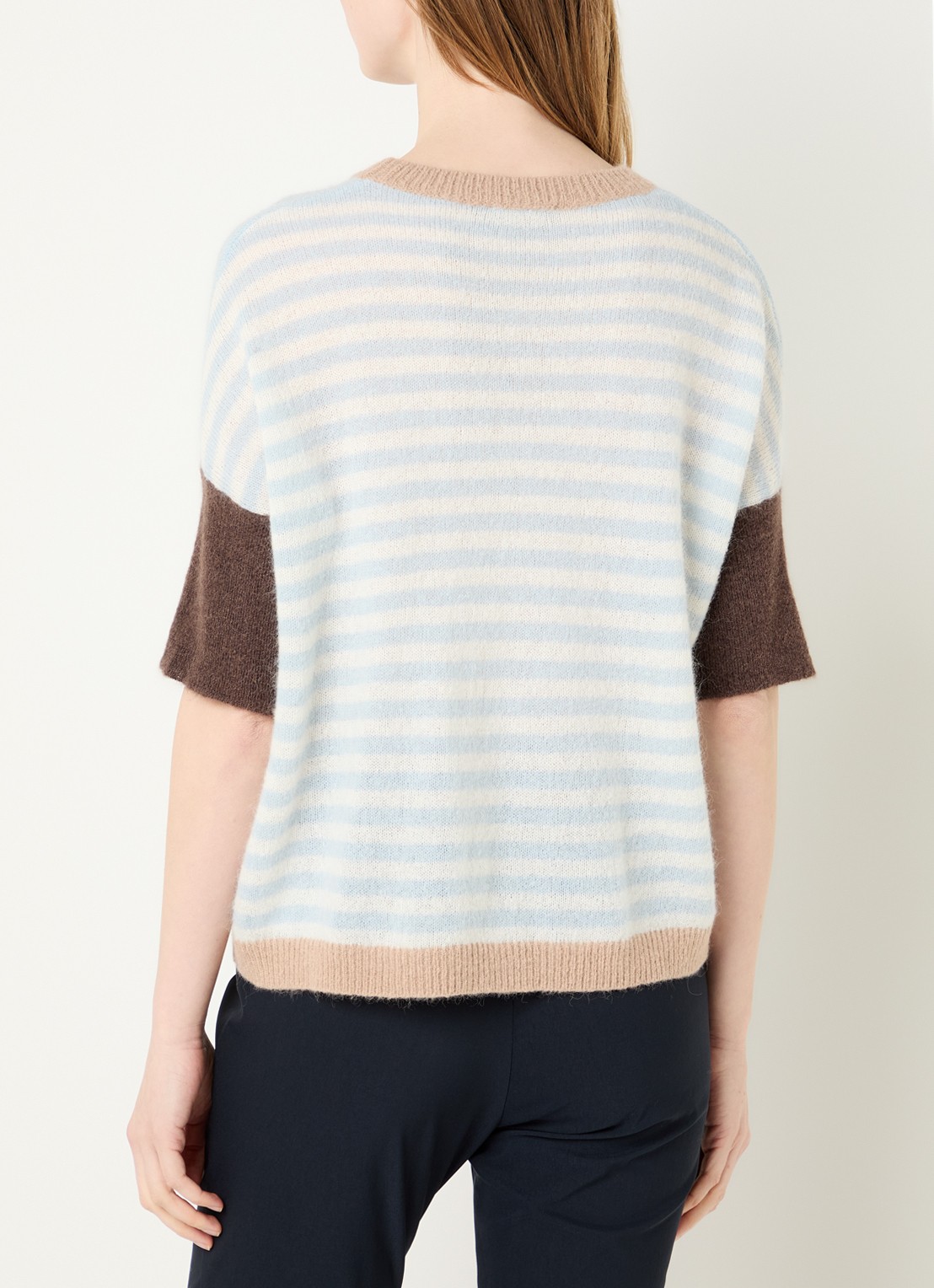 River Woods Fijngebreide trui in alpaca wolblend met streepprint - achterkant 4 lichtblauw