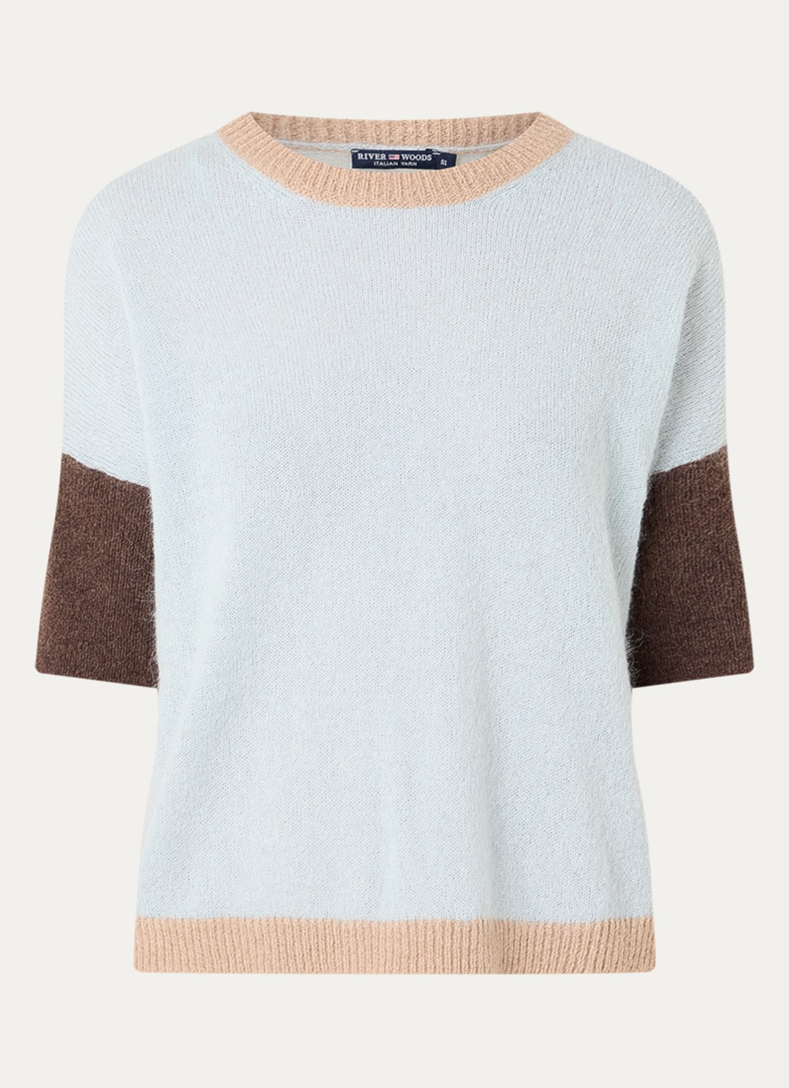 River Woods Fijngebreide trui in alpaca wolblend met streepprint - voorkant lichtblauw