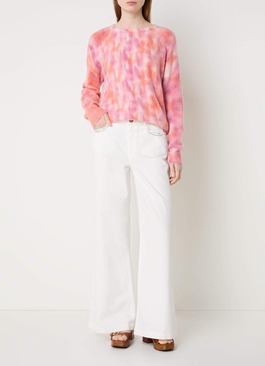 River Woods Fijngebreide trui in alpaca wolblend met tie-dye dessin - voorkant 4 roze