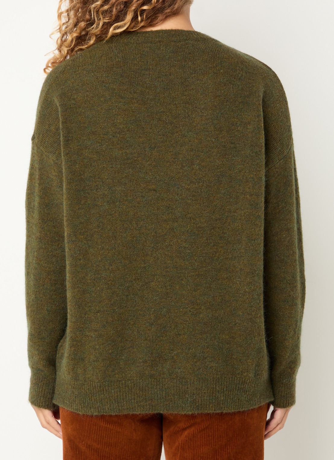 River Woods Fijngebreide trui in wolblend met ronde hals - achterkant 3 khaki