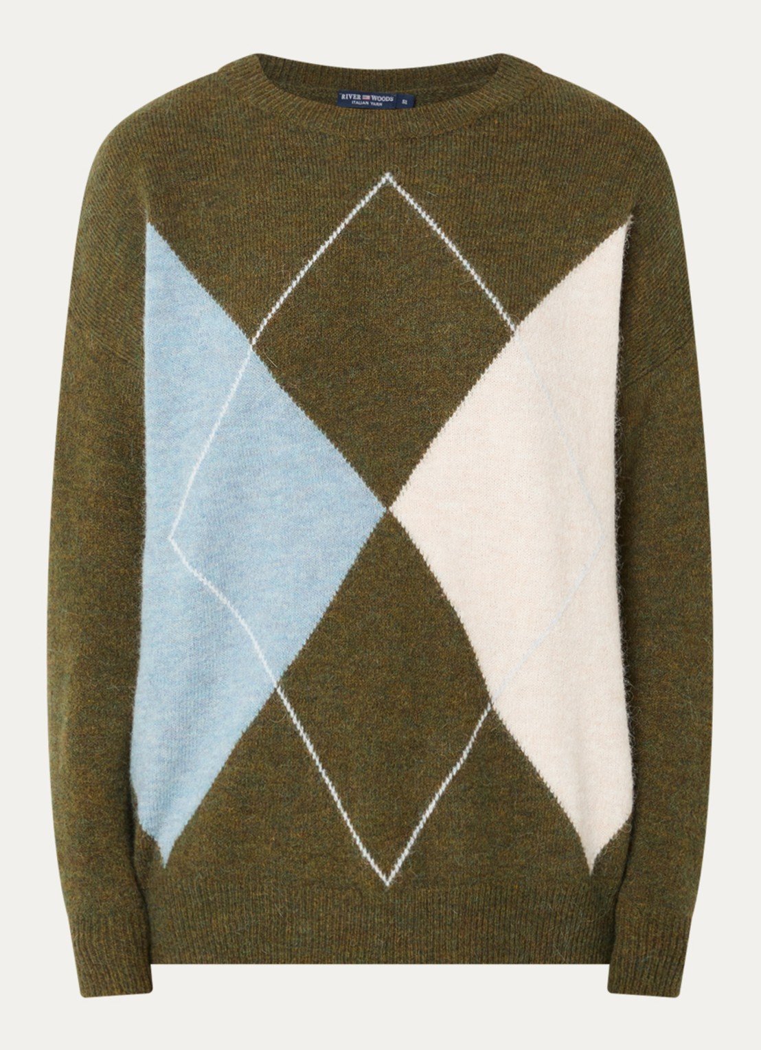 River Woods Fijngebreide trui in wolblend met ronde hals - voorkant khaki