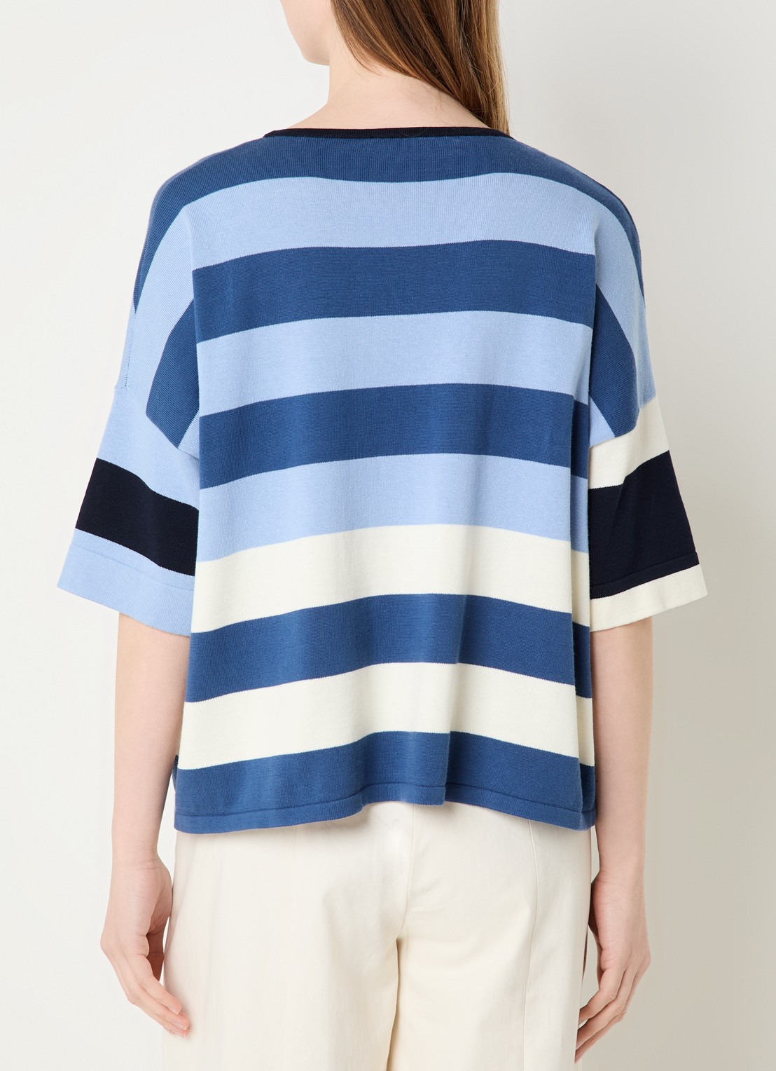 River Woods Fijngebreide trui met streepprint - achterkant blauw