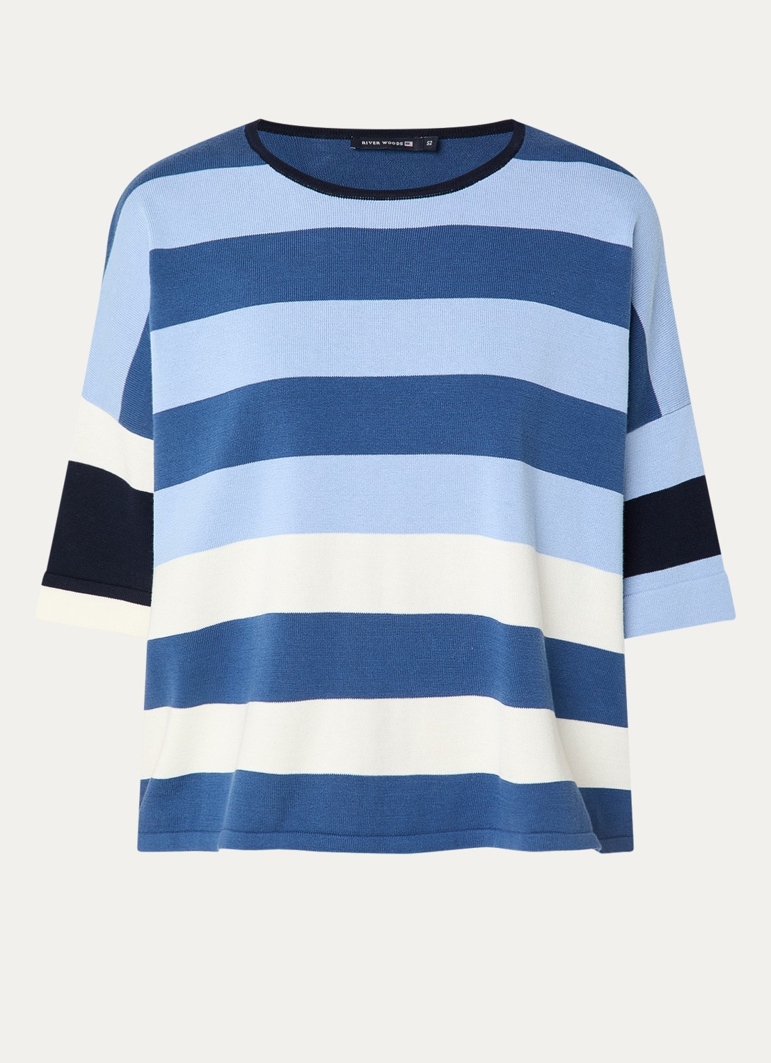 River Woods Fijngebreide trui met streepprint - voorkant 3 blauw