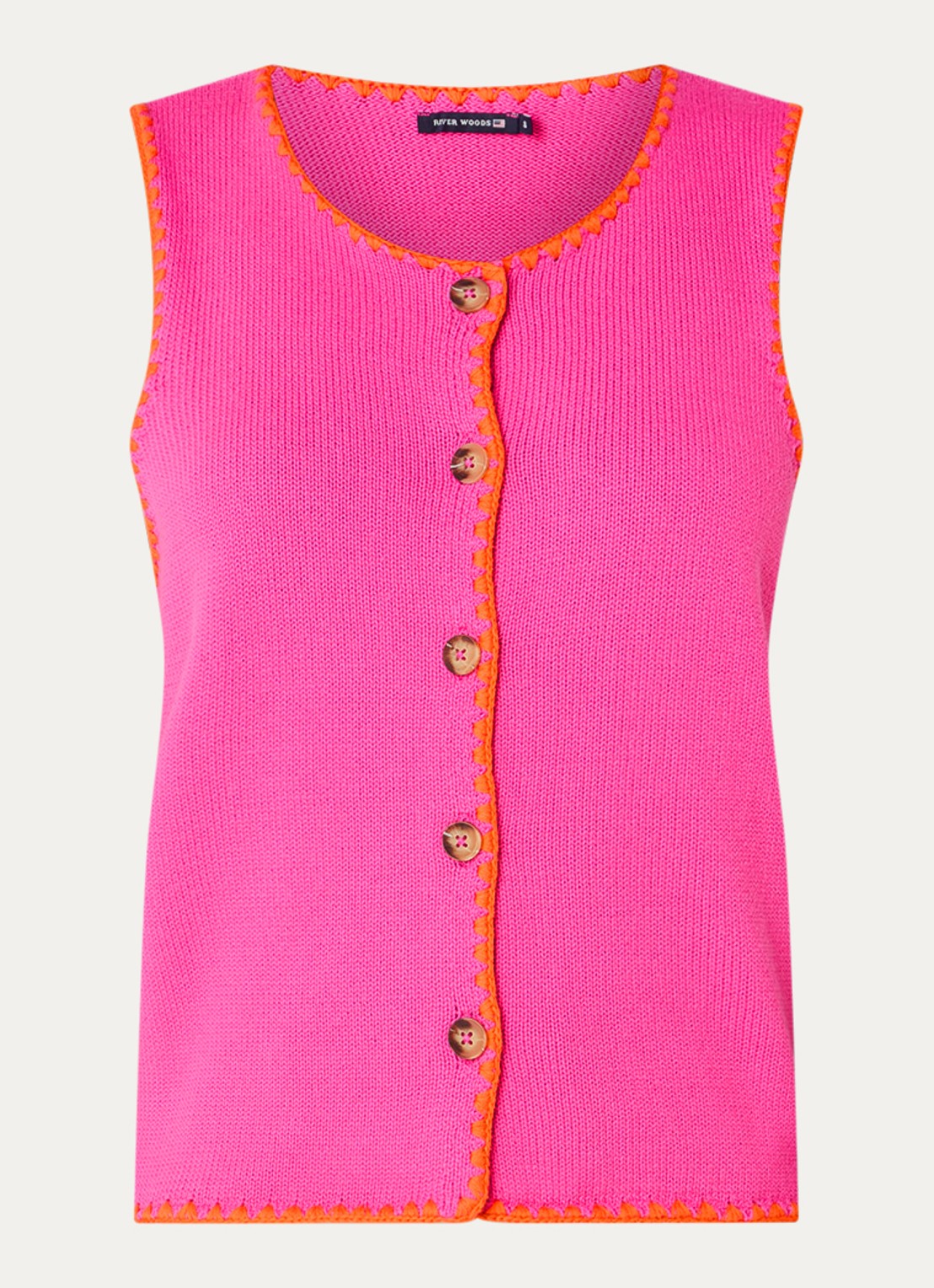 River Woods Grofgebreid gilet met ronde hals - voorkant 2 fuchsia