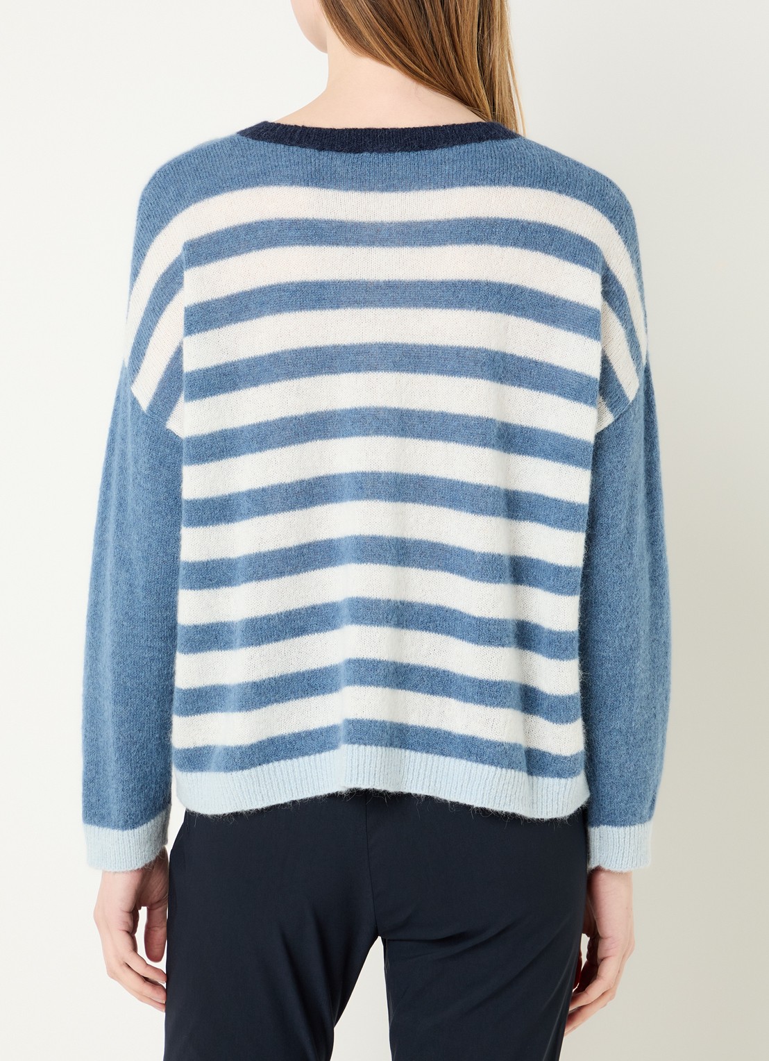River Woods Grofgebreid vest in alpaca wolblend met streepprint - achterkant 4 staalblauw