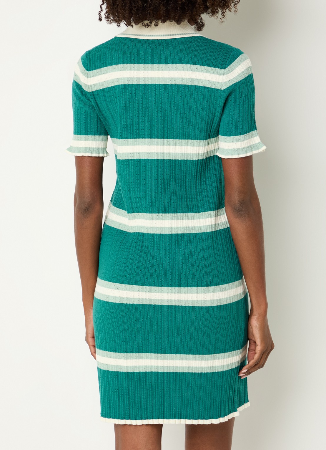 River Woods Grofgebreide mini jurk met streepprint - achterkant 4 zeegroen