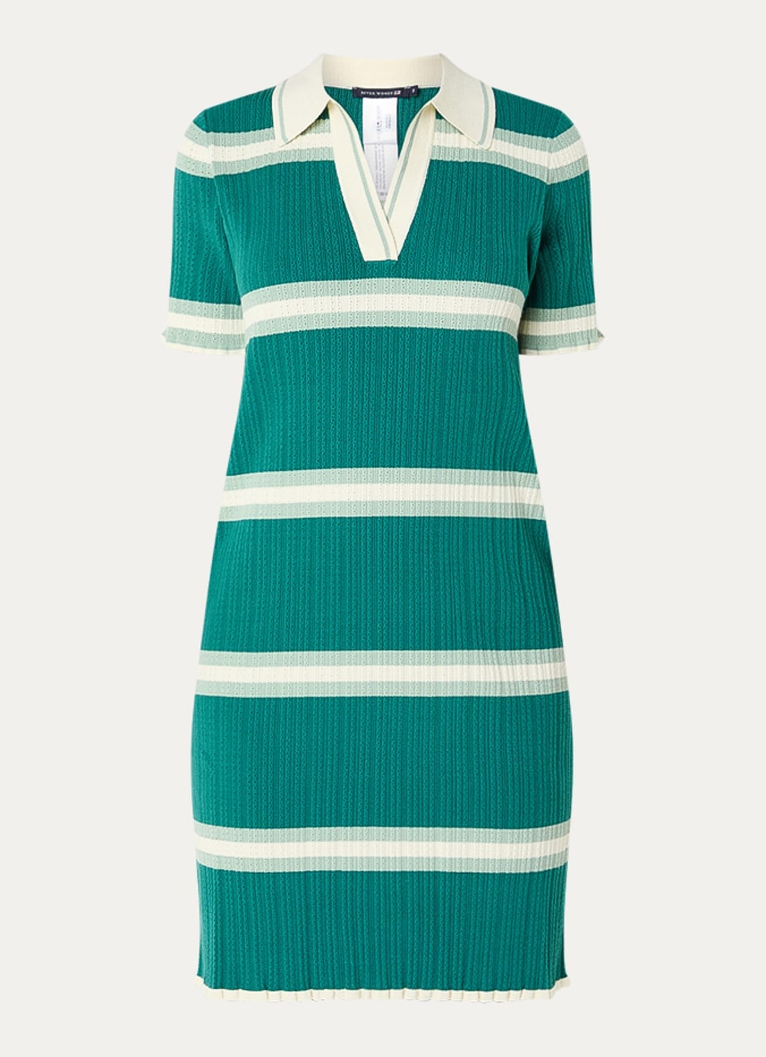 River Woods Grofgebreide mini jurk met streepprint - voorkant zeegroen