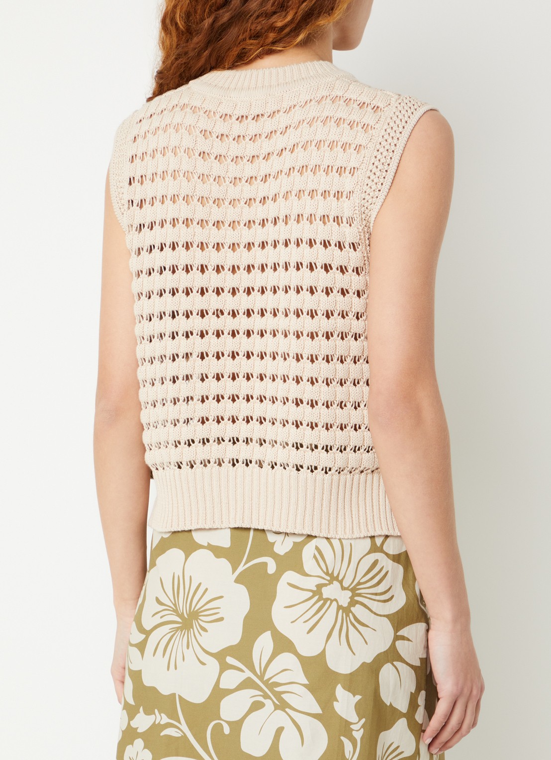 River Woods Grofgebreide spencer met opengewerkt dessin - achterkant beige
