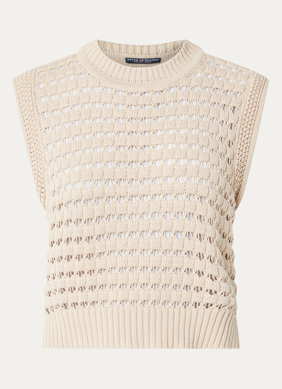 River Woods Grofgebreide spencer met opengewerkt dessin - voorkant 2 beige