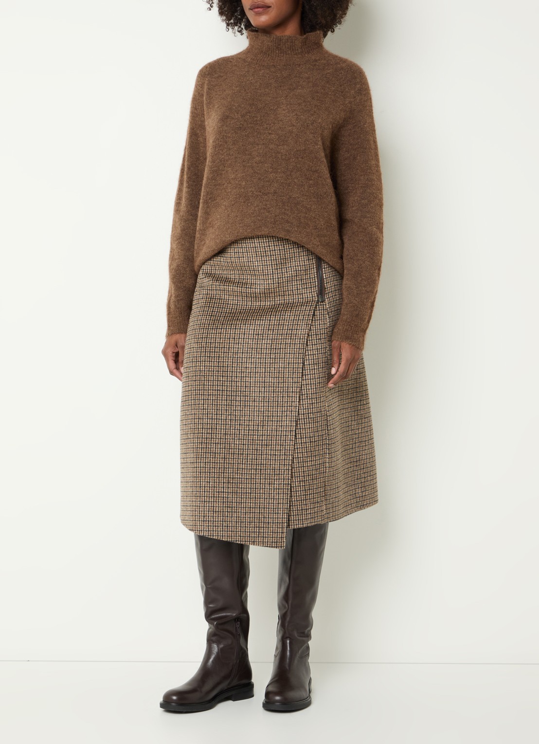 River Woods Grofgebreide trui in alpaca wolblend met col - voorkant 3 lichtbruin