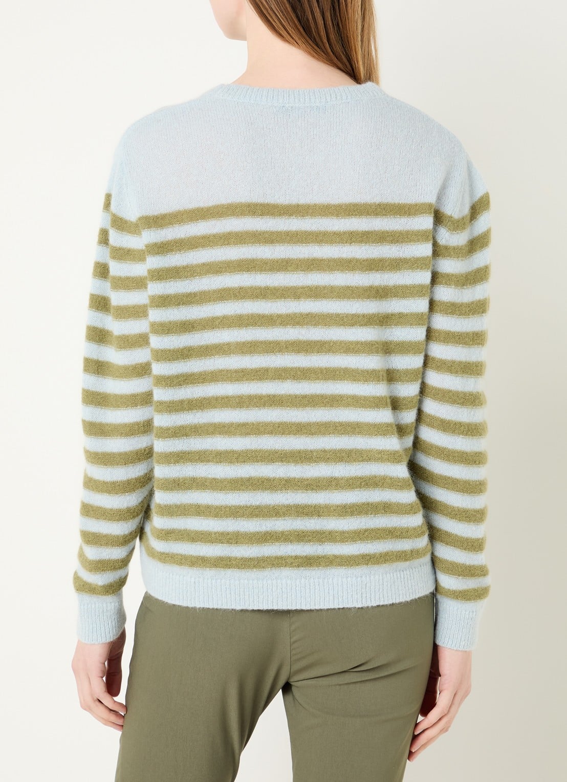 River Woods Grofgebreide trui in alpaca wolblend met streepprint - achterkant lichtblauw