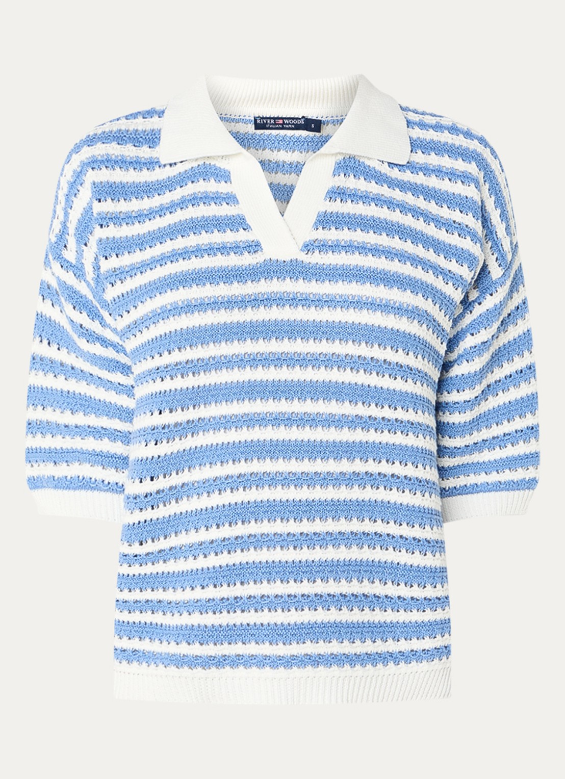 River Woods Grofgebreide trui met streepprint - voorkant blauw