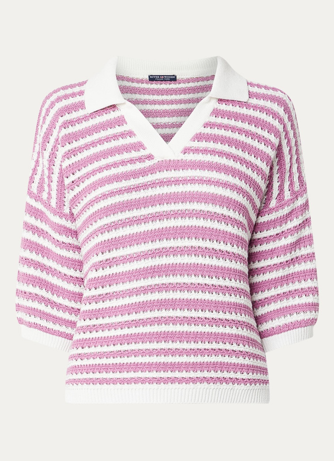 River Woods Grofgebreide trui met streepprint - voorkant 3 roze