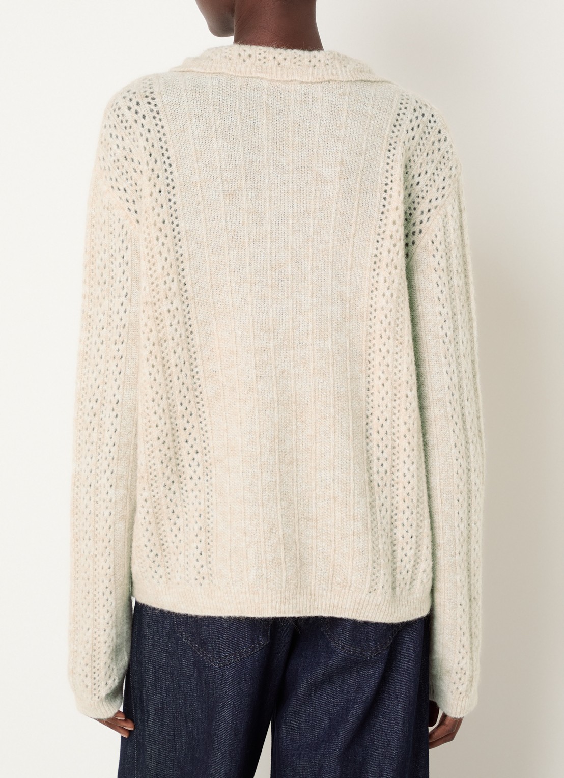 River Woods Grogebreide trui in alpaca wolblend met opengewerkt dessin - achterkant 3 beige
