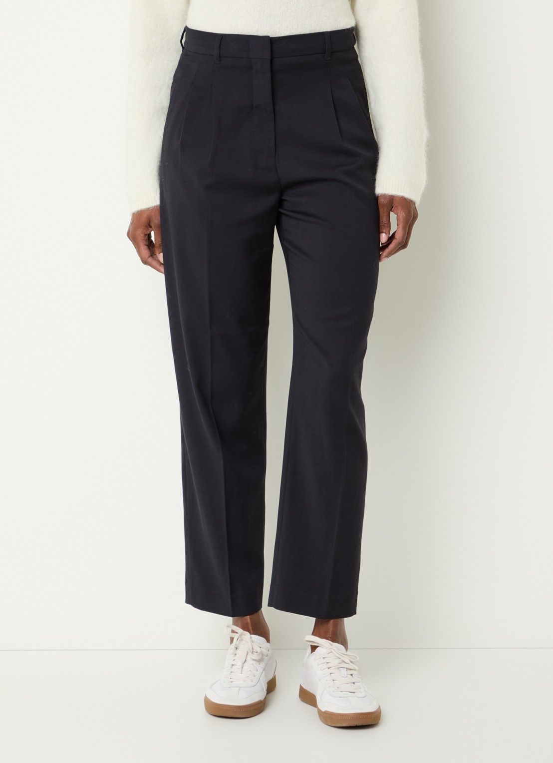 River Woods High waist cropped straight fit pantalon in wolblend - detail donkerblauw