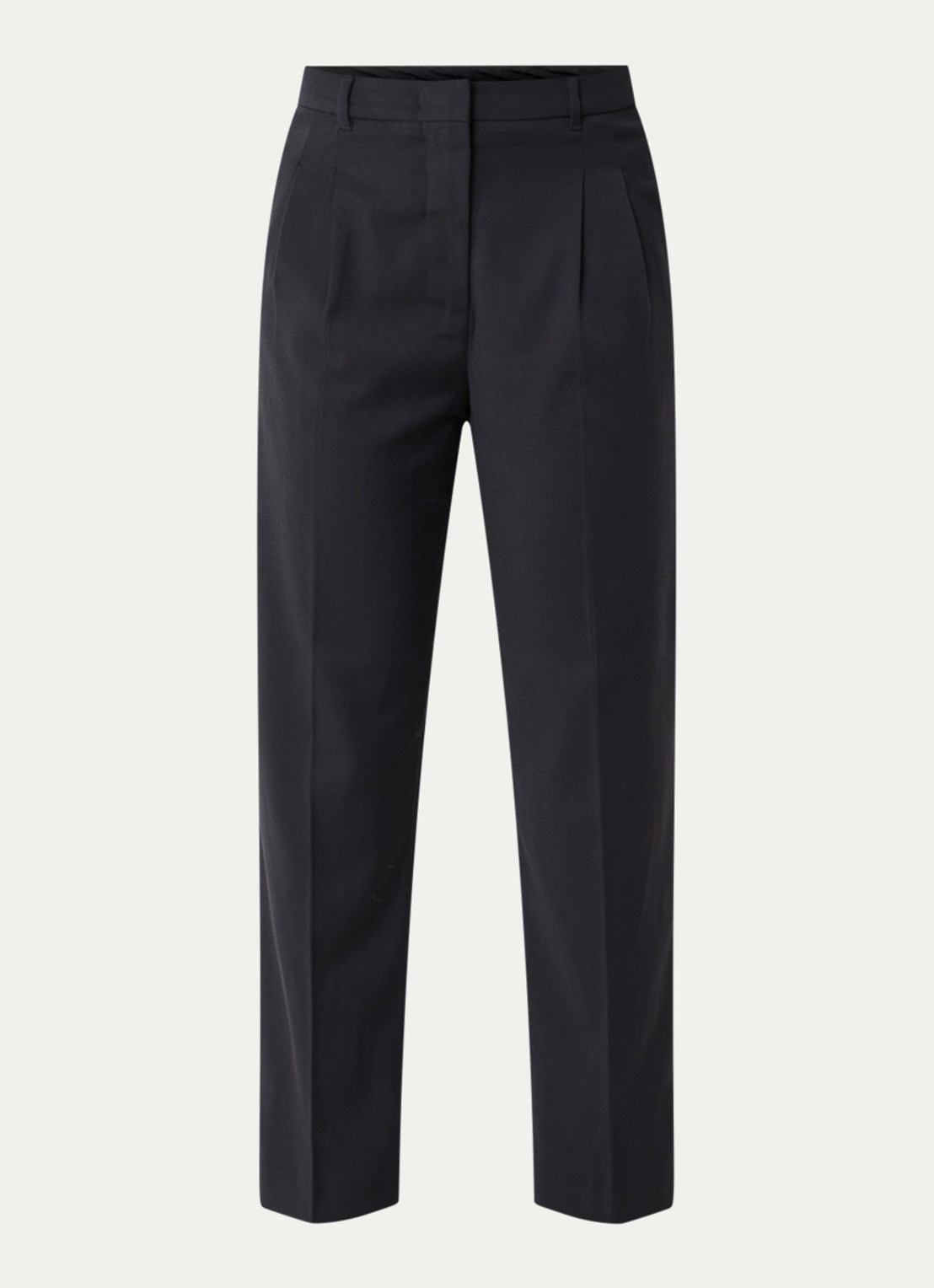 River Woods High waist cropped straight fit pantalon in wolblend - voorkant 2 donkerblauw