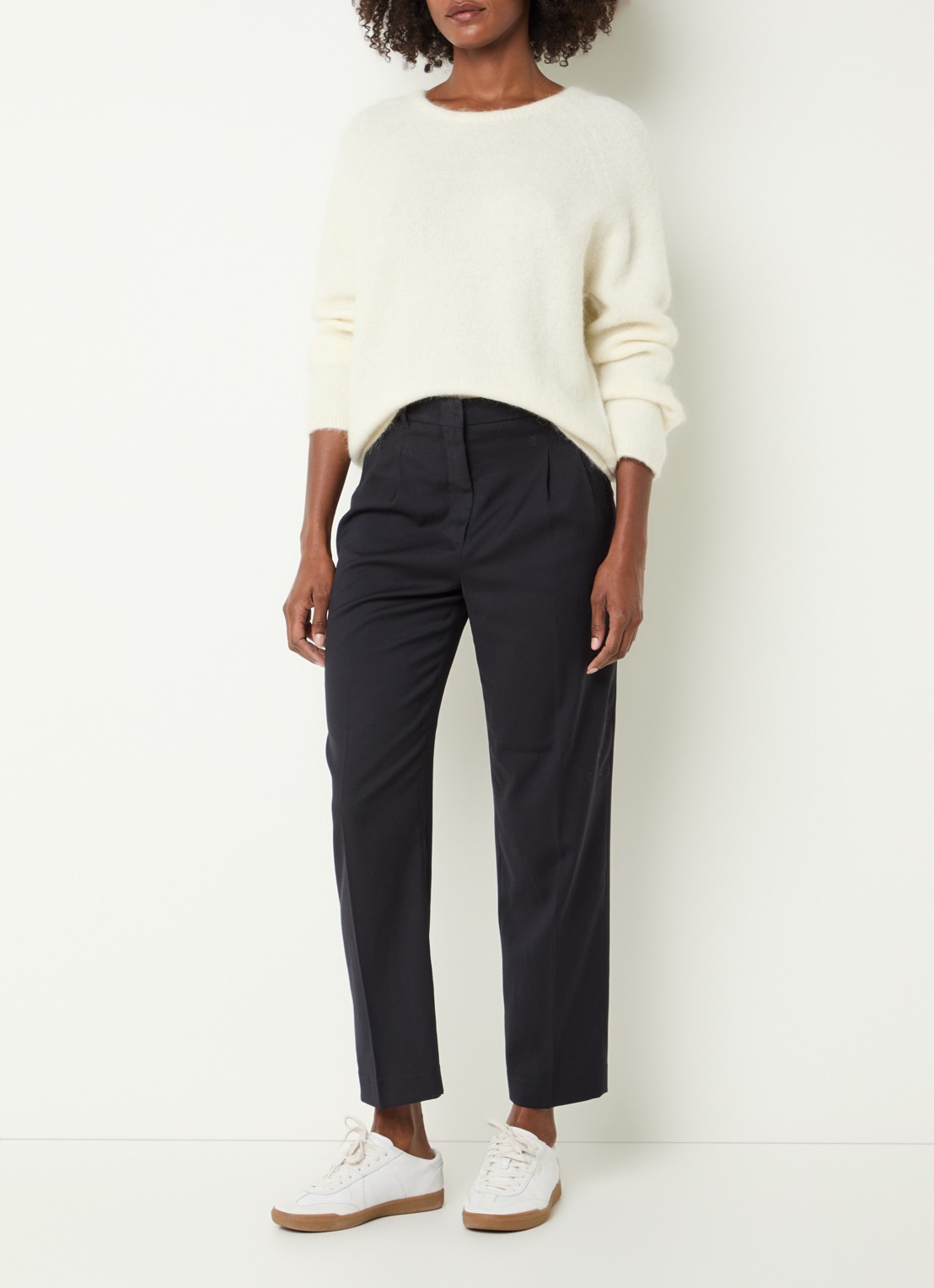 River Woods High waist cropped straight fit pantalon in wolblend - voorkant 3 donkerblauw