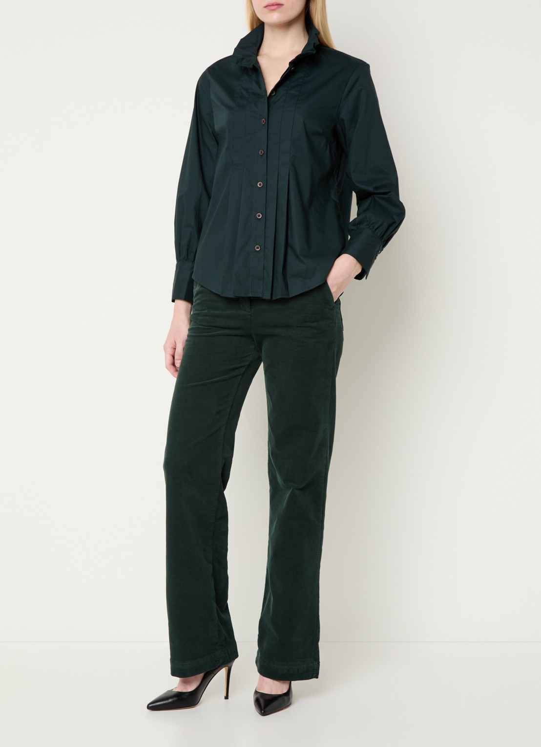 River Woods High waist flared fit pantalon met stretch - voorkant 2 lichtblauw