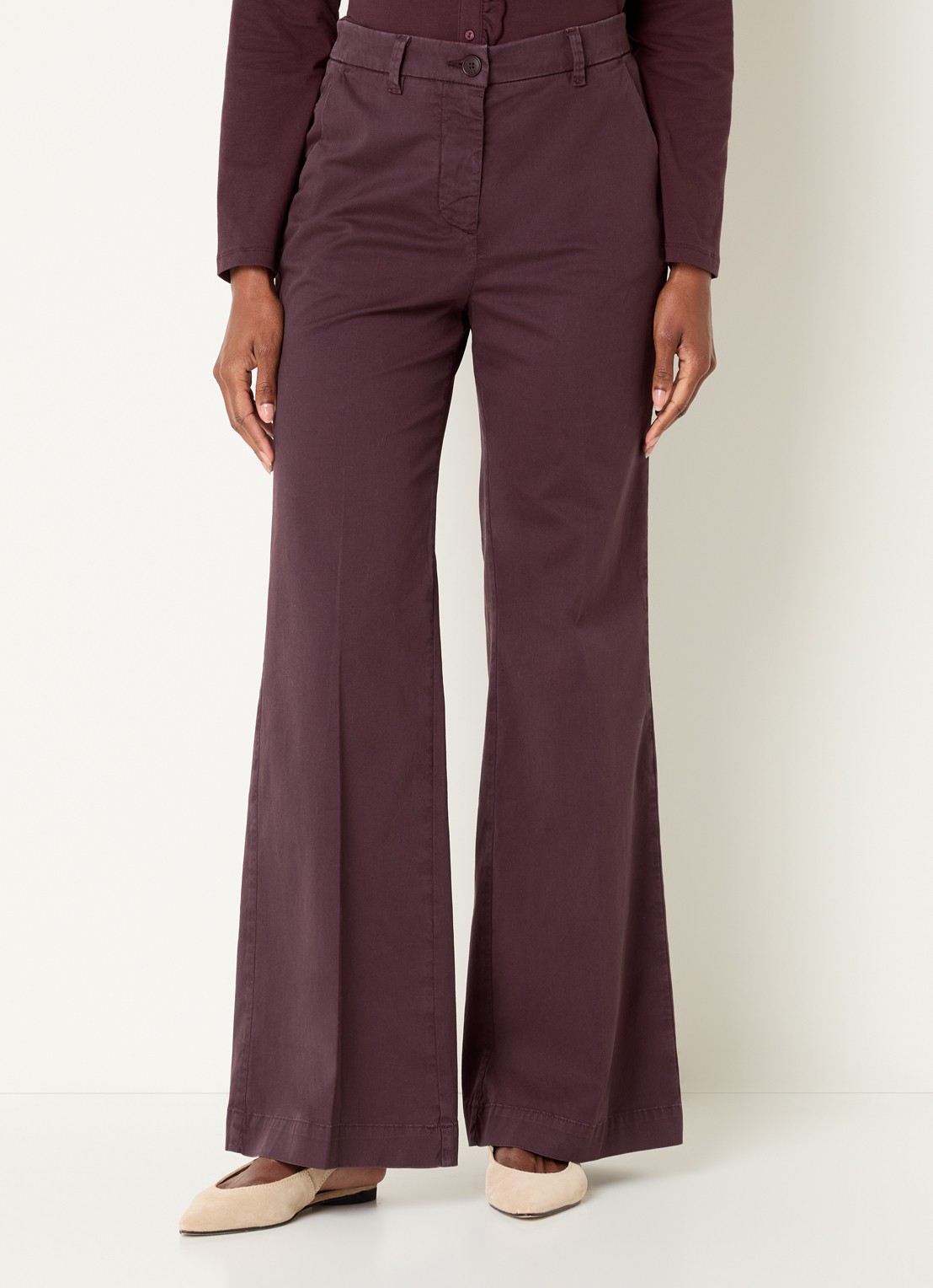 River Woods High waist flared fit pantalon met stretch - detail bordeauxrood