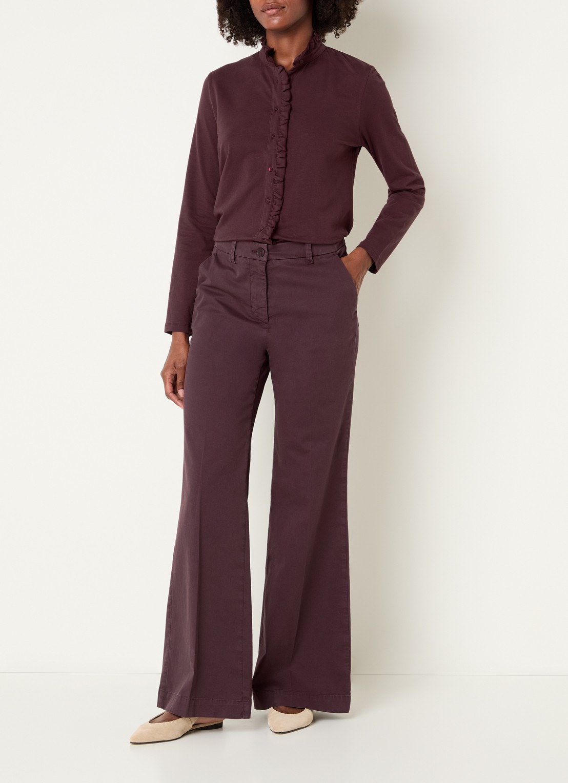 River Woods High waist flared fit pantalon met stretch - voorkant 4 bordeauxrood