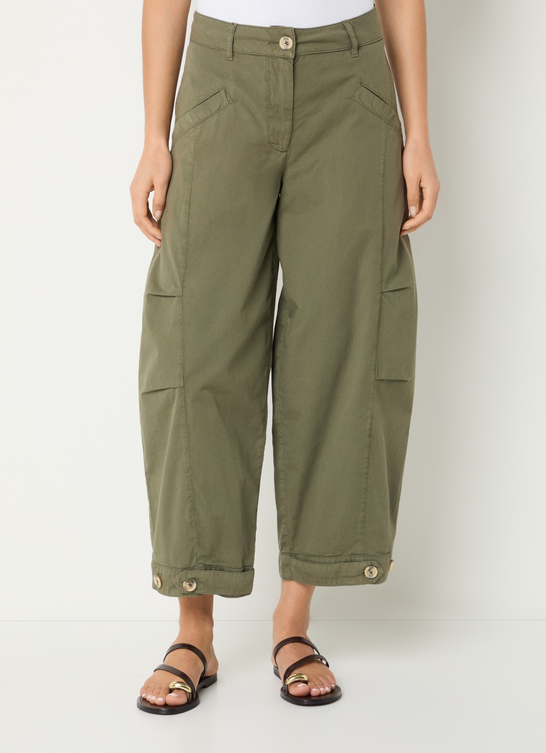 River Woods High waist loose fit cropped broek met steekzakken - detail 3 khaki