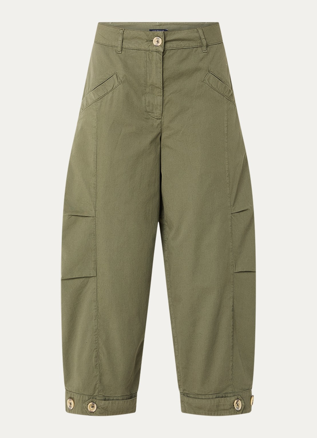 River Woods High waist loose fit cropped broek met steekzakken - voorkant khaki