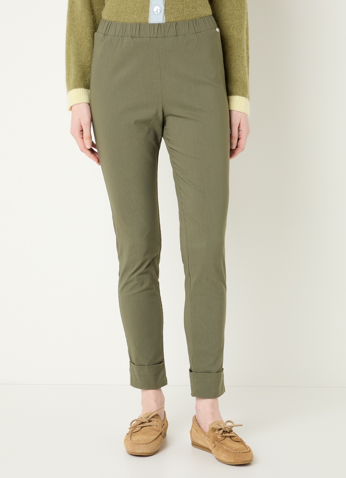 River Woods High waist slim fit broek met strech - detail mosgroen