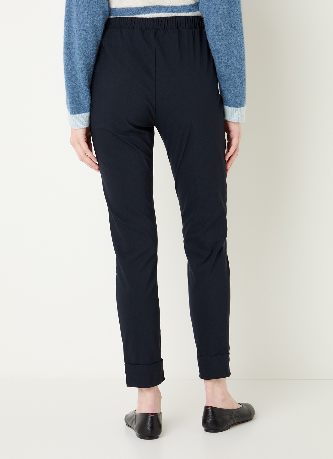 River Woods High waist slim fit broek met strech - achterkant donkerblauw
