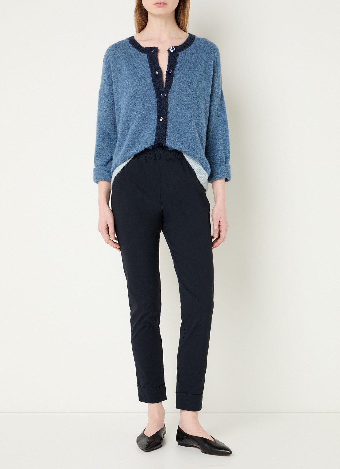 River Woods High waist slim fit broek met strech - voorkant 3 donkerblauw